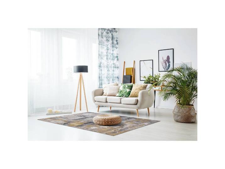 Kurzflorteppich Prima I Grau/Grau/Gelb 160 x 230cm Webstoff