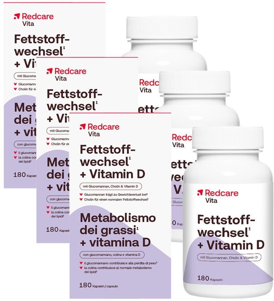 Redcare von Shop Apotheke Redcare Fettstoffwechsel + Vitamin D Dreierpack 3x180 St Kapseln