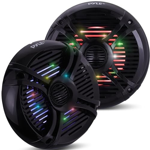 Pyle Marine Waterdichte Stereoluidsprekers met LED-verlichting - 250 Watt - Zwart