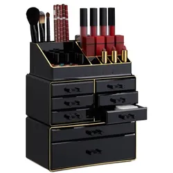 Relaxdays Make Up Organizer mit 8 Schubladen Gold,Schwarz