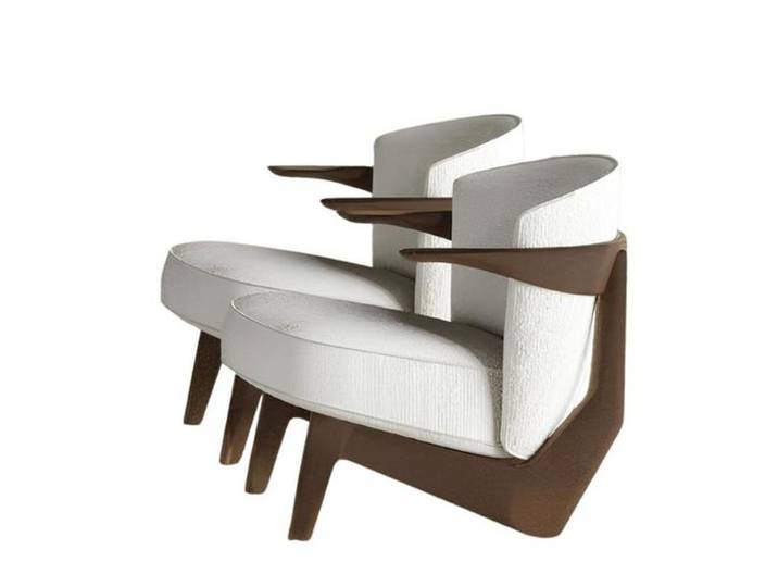 Xlmoebel Sessel XLMOEBEL Sessel in Weiß mit braunem Rahmen und Polsterstoff (1-St., Sessel), Made in Europa