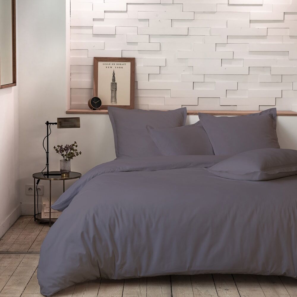 Best Interior Parure housse de couette percale coton gris 260x240 cm Gris 260x260x240cm