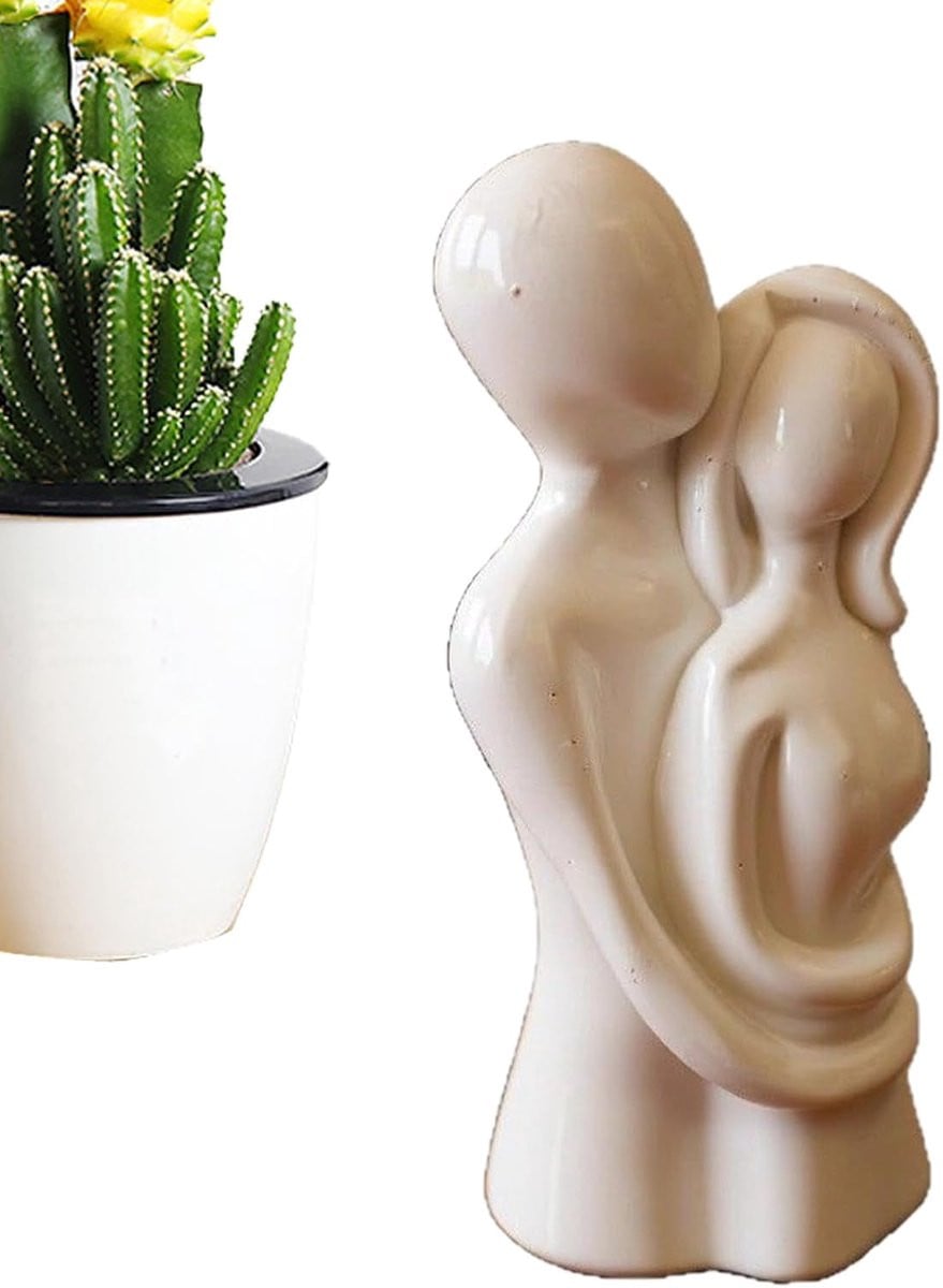 Liefdesbeeld Paar - Abstract Wit Beeldje voor Woonkamer Decoratie - Hoogte: 12 cm