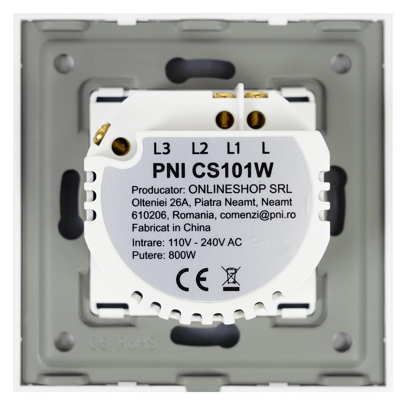 PNI Einfacher Leiterschalter und Kreuzschalter mit Touch CS101W aus Glas, weiss mit LED-Anzeige, 800W (43698915)