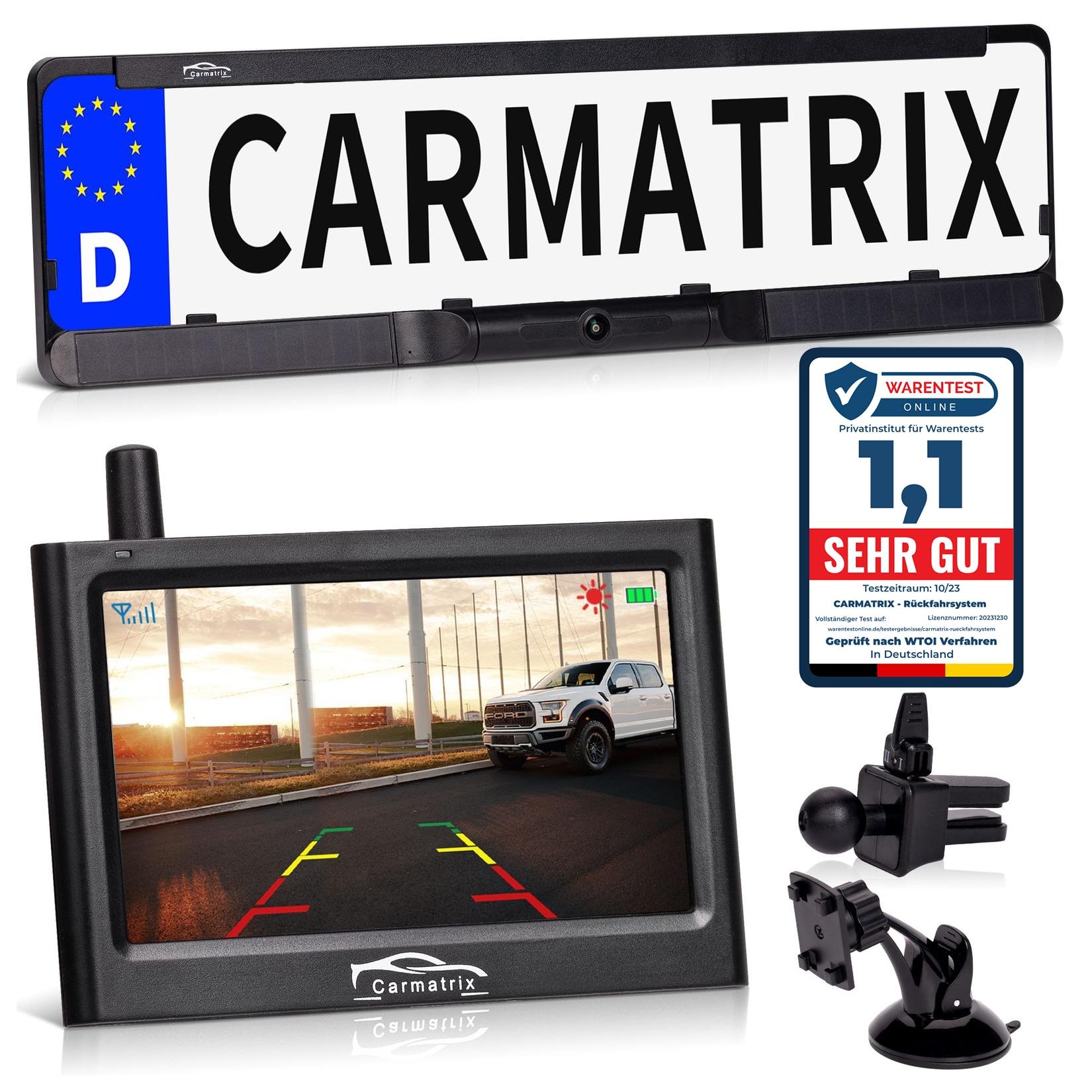 CARMATRIX Solar Funk Rückfahrkamera im Kennzeichen mit Monitor Rückfahrsystem Auto