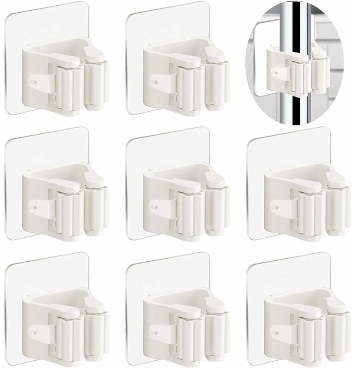Mopclip Zelfklevende bezemhouder voor wandmontage - 8 stuks - Wit