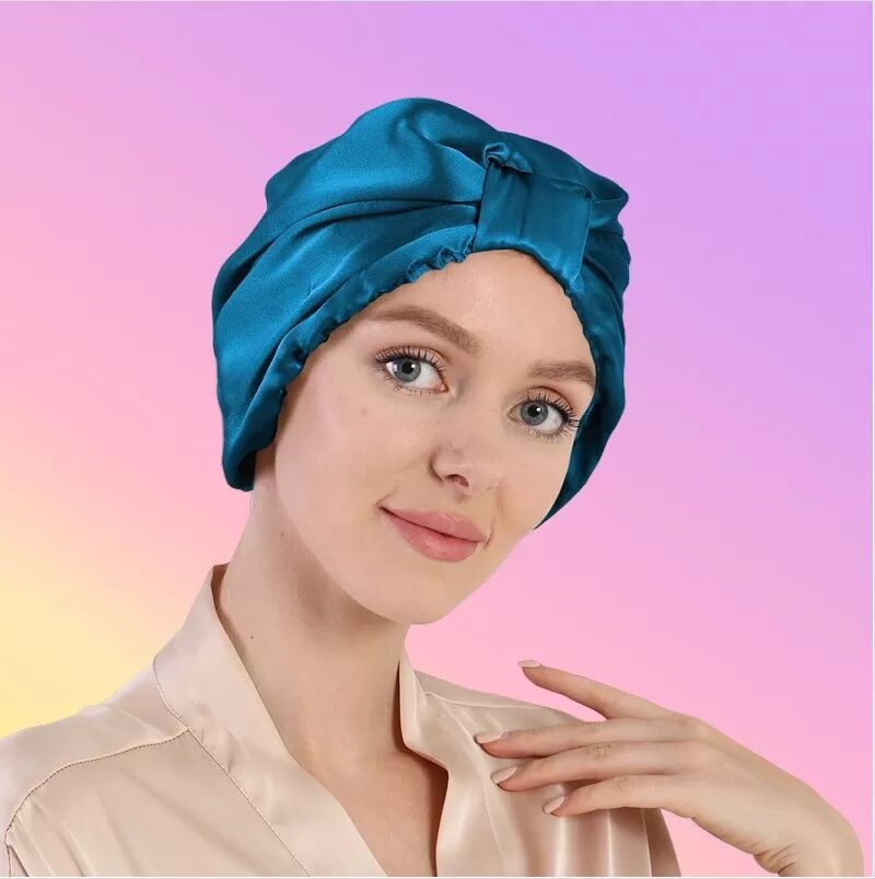 INF Schlafhaube aus 100 % Seide für die Haarpflege Blau