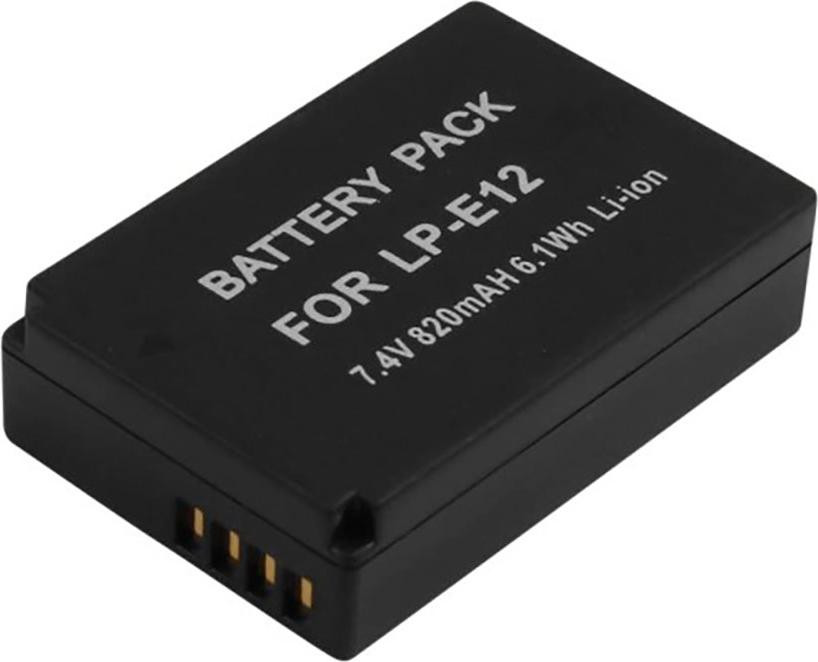 Avizar Accu voor Canon EOS 100D, type LP-E12, 820 mAh, 7,4 V, zwart