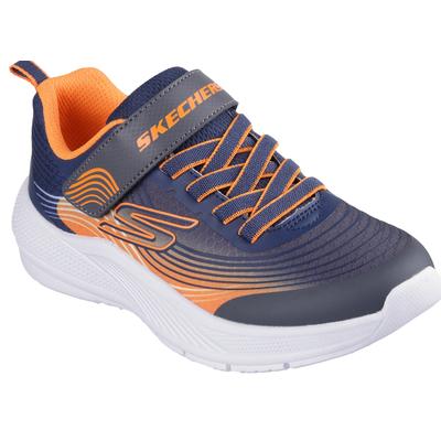 Sneaker SKECHERS "MICROSPEC ADVANCE", Mädchen, Gr. 27, blau (navy, orange), Lederimitat, Textil, Schuhe Sneaker, Klettschuh in cooler Farbkombination, Größenschablone zum Download