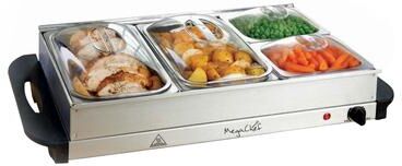 MegaChef Buffet Server & Food Warmer Tray Holder with Four Sections