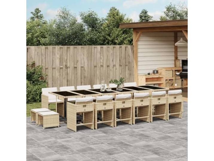 KTHLBRH Gartenmöbel-Set, 17-teilig, mit Kissen, beige Strapazierfähiges Polyrattan, Klappstühle, Glastisch, waschbar