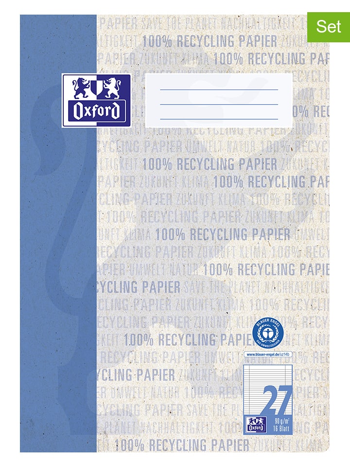 5er-Set: Schulhefte "Oxford Recycling" in Blau - DIN A4 - onesize