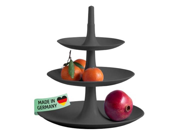 Koziol BABELL L Etagere 3-teilig Servierständer für Kuchen, Gebäck, Obst, Käse, Sandwiches biozirkulärer Kunststoff, stapelbar, spülmaschinengeeignet Küche, Haushalt (nature ash grey, L)