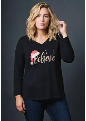 Plus Size Women's Holiday Graphic Tee by Avenue in Black Believe (Size 26/28)