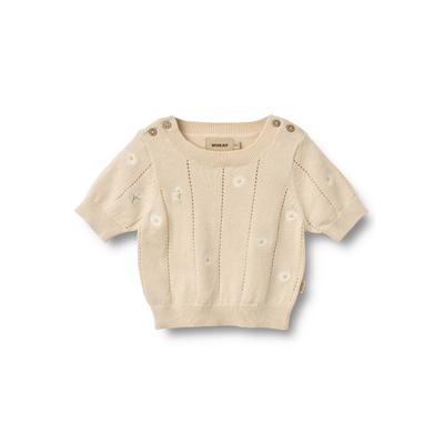 Longsleeve WHEAT "WHEAT Strickoberteil S/S Malvina", Mädchen, Gr. 80, beige (sandshell weiß flowers), 100% Baumwolle, mehrfarbig, normal, Balconnet, Strickjacken