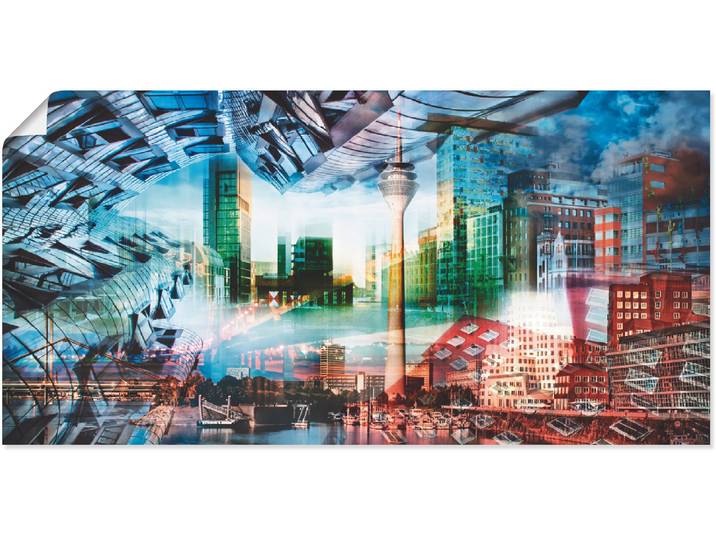Poster ARTLAND Düsseldorf Skyline Collage VII , blau (farbe bild(er): blau), B:100cm H:50cm, Bilder, Poster, ohne Rahmen