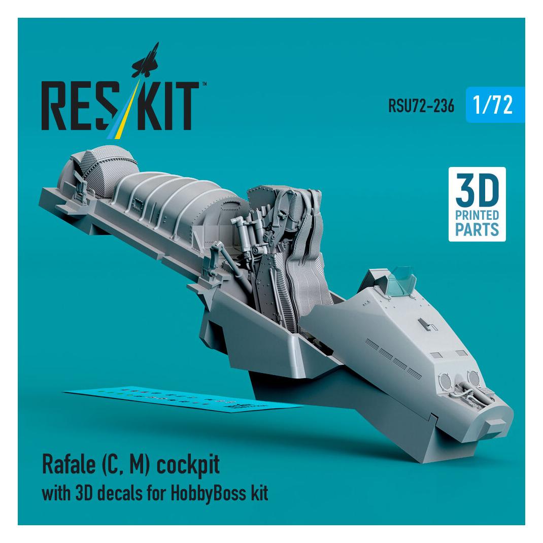ResKit Rafale (C, M) cockpit with 3D decals for HobbyBoss kit (3D Printed) (RSU72-0236)