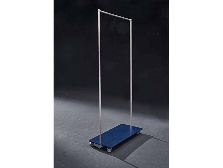 Garderobenwagen aus Edelstahl, Blaue Bodenplatte, 4 Rollen (2 STK. feststellbar) 161 x 80 x 35 cm, bis 100 kg Belastung, Rollgarderobe, Schwerlast Kleiderwagen Garderobenständer - PHOS Design
