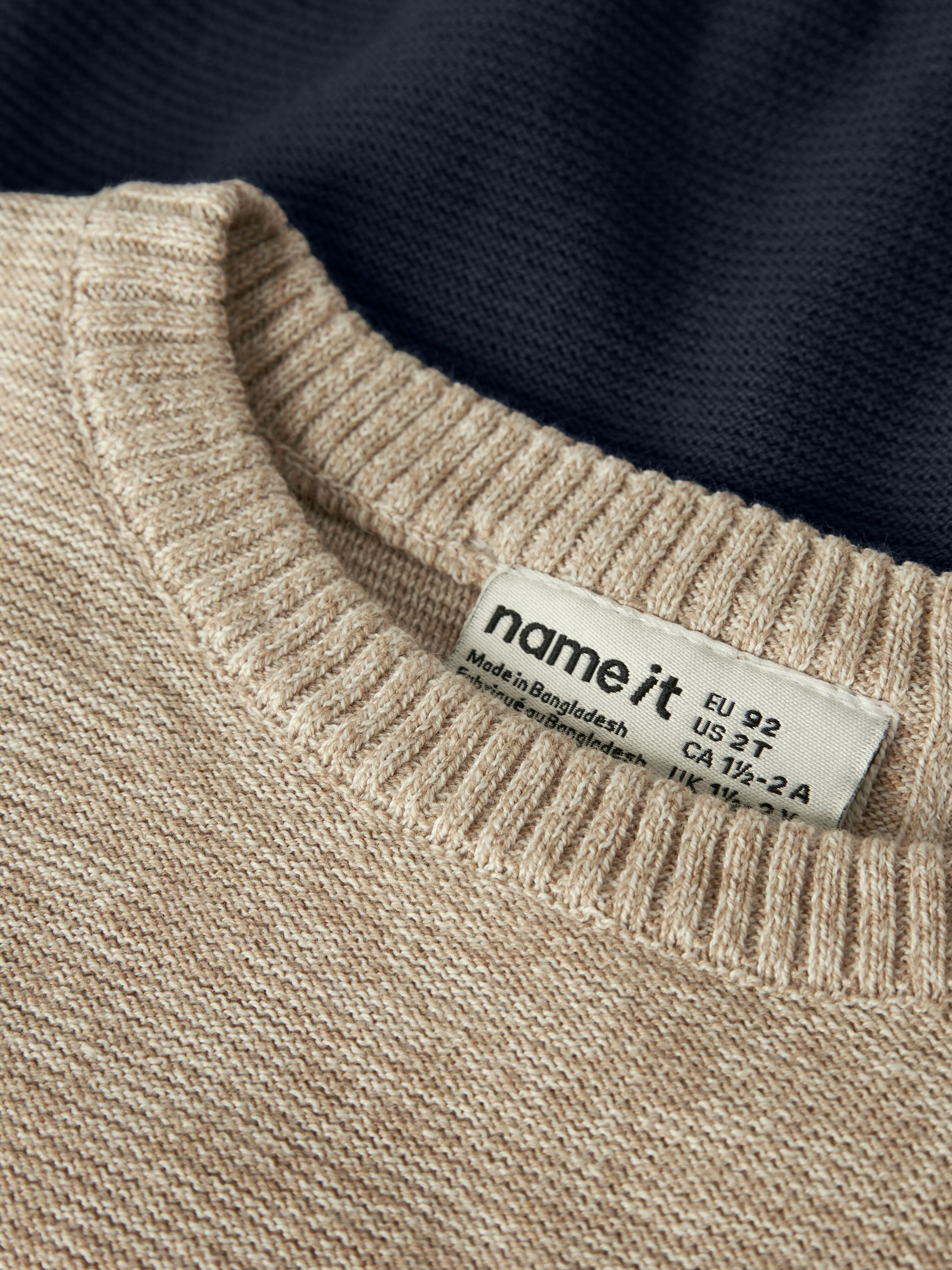 Rundhalspullover NAME IT "NMMVOHAN LS KNIT", Jungen, Gr. 92, bunt (sesame), Strick, Obermaterial: 100% Baumwolle, normal, Rundhals, Rippbündchen, Pullover Rundhalspullover, Baumwolle, regular fit sesame 92