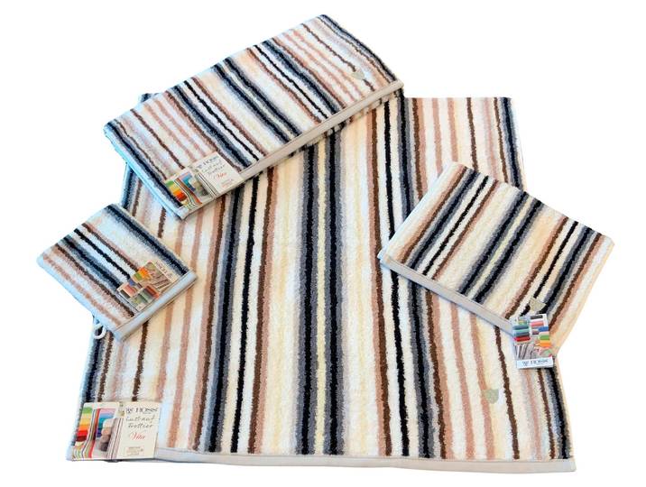 Waschhandschuh ROSS Multicolor , grau (anthrazit), B:16cm L:22cm, Frottier, Baumwolle, Handtücher, Waschhandschuh, mit Streifen und gesticktem ROSS-Emblem