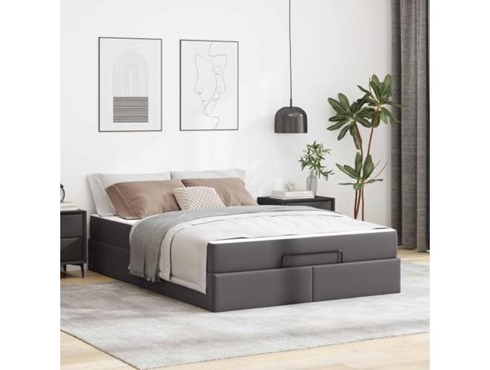 Matte Oberfläche minimalistisches Design Schlafzimmer Stahlholz Lattenrost Bettgestell mit Matratze 2er Set Grau PVC King Size Lattenrost Stauraum Modern Schlafzimmer Bettrahmen