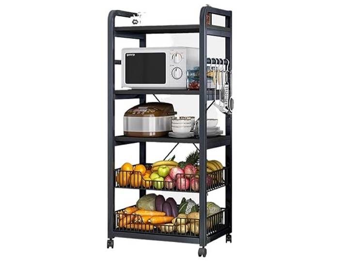 CVdrtyED Mikrowellenregal Küchenbäckerregal, Mehrzweck-Lagerregal, Mikrowellenständer, Industrieller Mikrowellenofenständer Für Gewürze Küchenregal Stehend(Black,5-Tiers)