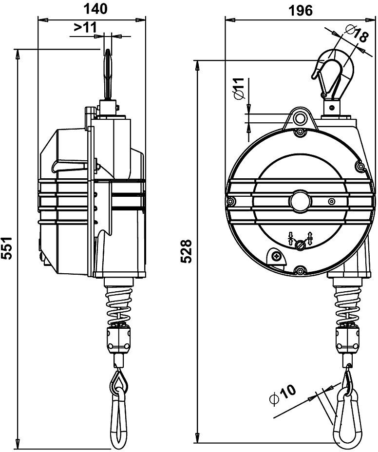 kaiserkraft Balancer, Seilauszug 2000 mm, Tragfähigkeit 14 - 18 kg