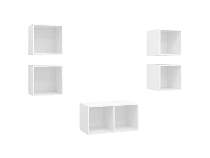 PUGYNBK TV-Möbel-Set, 5-teilig, Sperrholz, Weiß Wandmontage, Organizer-Regal, einfache Reinigung, für Wohnzimmer