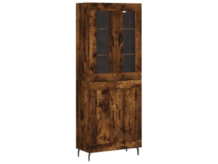 HKTMGDNG Highboard Räuchereiche 69,5x34x180 cm Schrank 2-teilig Elegante Vitrine für Wohnzimmer und Esszimmer mit Glastüren und robusten Metallbeinen für vielseitige Aufbewahrung.