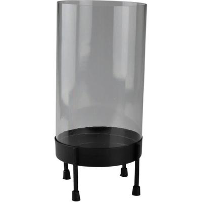 Windlicht AM DESIGN, schwarz, H:25cm Ø:11,5cm, Eisen, Glas, Kerzenhalter, Windlicht, Stumpenkerzenhalter aus Eisen und Glas