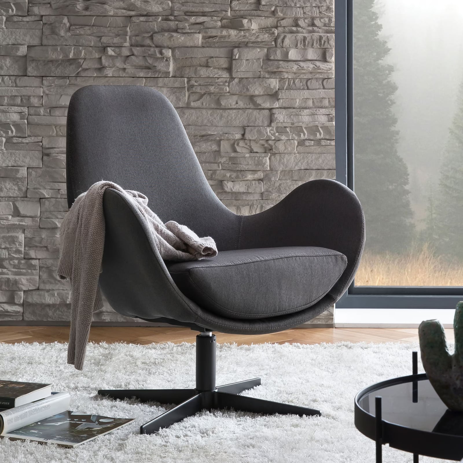Artistiq Living Fauteuil Rémi Lounge - Grijs met metalen frame en draaibaar onderstel