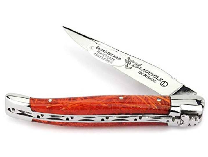 Laguiole en Aubrac Taschenmesser L0210F2IF 10 cm Messer, Griff Acrylglas Feuerwerk 'Feu d'art' orange-rot, Backen und Klinge glänzend