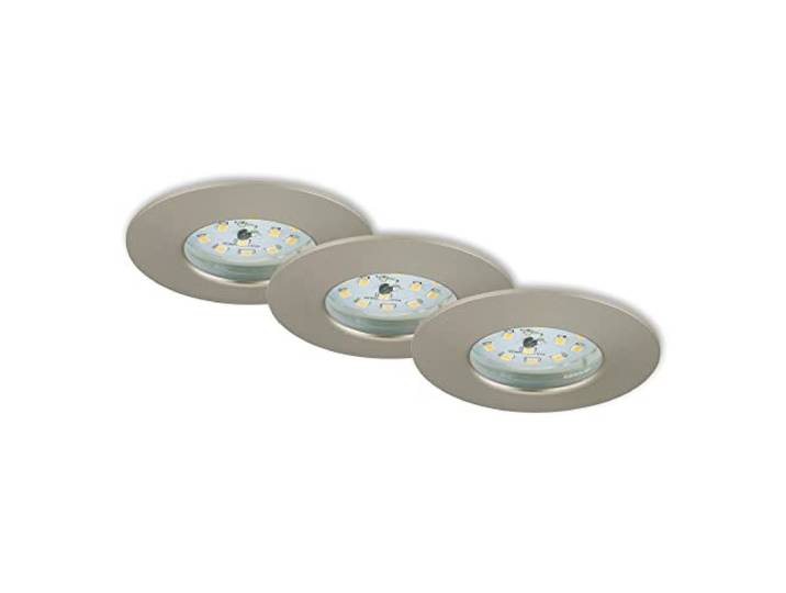 Briloner Leuchten 7231-032 LED Einbauleuchte, dimmbar, LED Strahler, Spots, Wohnzimmer, LED 230v, 5,5 Watt, 470 Lumen, Badezimmer / Bad geeignet IP44, energiesparend, 3er-Set, rund, matt-nickel