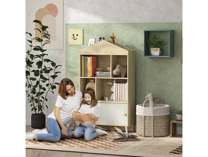 AIYAPLAY Bibliothèque Enfant Bois 80x30x140.5cm Blanc/Naturel
