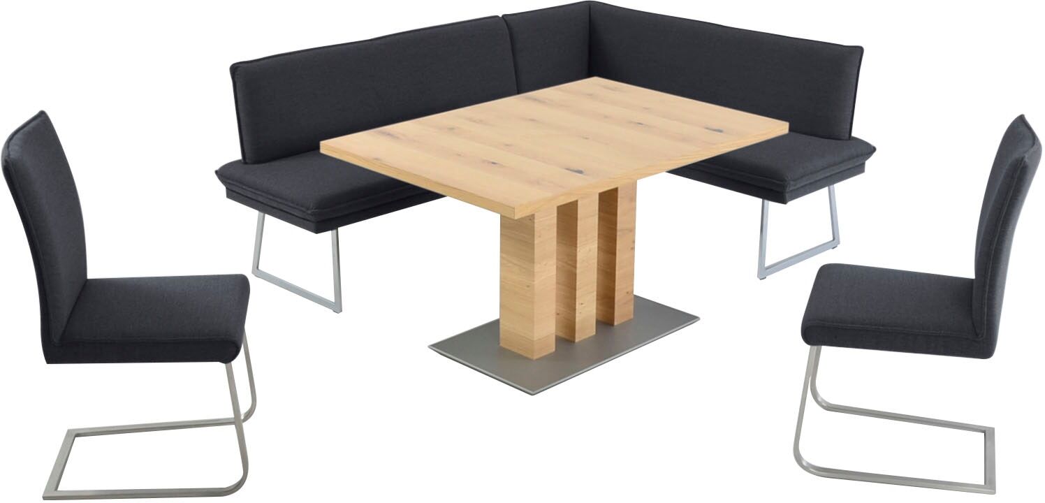 Essgruppe K+W KOMFORT & WOHNEN "Santos III", blau (marine), B:205cm H:86cm T:158cm, Sitzmöbel-Sets, Essgruppe, gepolsterte Eckbank und Stühle, langer Schenkel rechts oder links