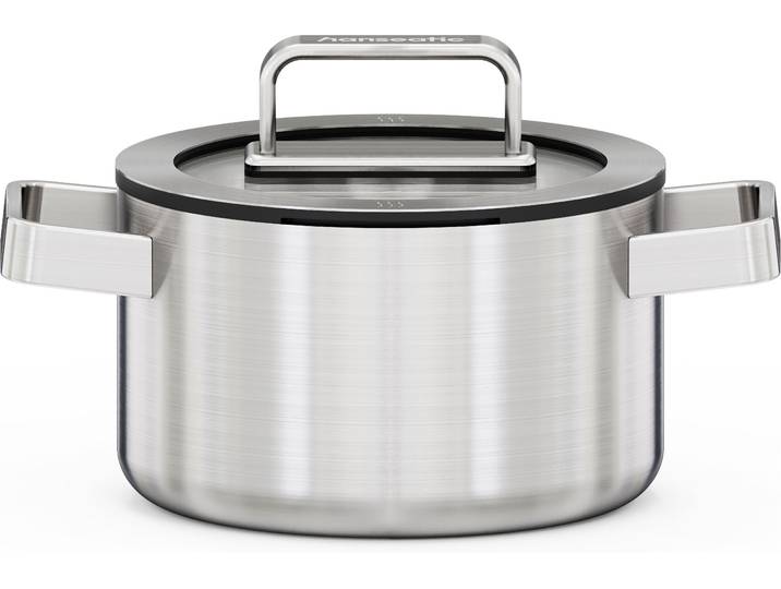 Kochtopf HANSEATIC PREMIUM , silber (silberfarben), Ø:16cm, Töpfe, Kochtopf, handfreundliche Griffe, Literskala, Glasdeckel, Induktion