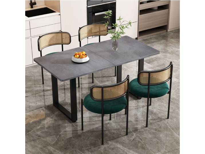 ROVRYN Ensemble table et chaises 5 pièces 1 table rectangulaire et 4 chaises en velours noir gris vert