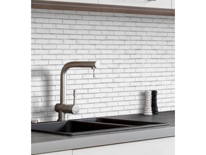 MyMaxxi Küchenrückwand selbstklebend - Matte, versteifte Spritzschutz Folie als günstige Alternative zu Glas, einfache Montage & leichte Reinigung - 60 cm hoch - Motiv: weiße Ziegelsteine 280 x 60 cm