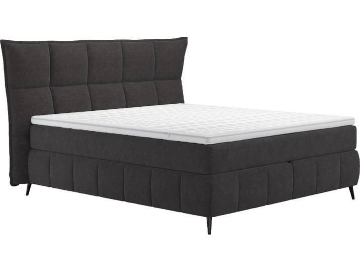 Boxspringbett, 100% Polyester, Schwarz, 211×215 cm, 7-Zonen-Taschen-Federkernmatratzen H3 & H3, Cotta