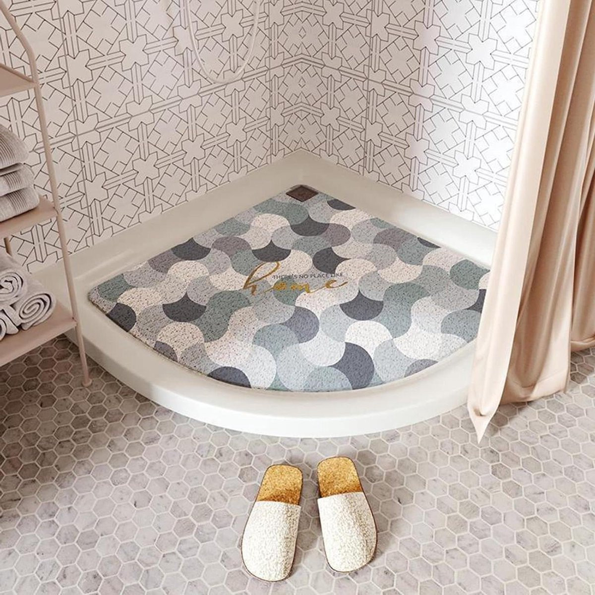 Hoekdouchemat Wit - Gebogen Antislip Badmat met Afvoer - 70 x 70 cm