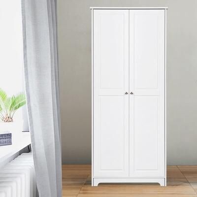 FCH "72"" Double Door 5-tier Wardrobe Storage Cabinet White"