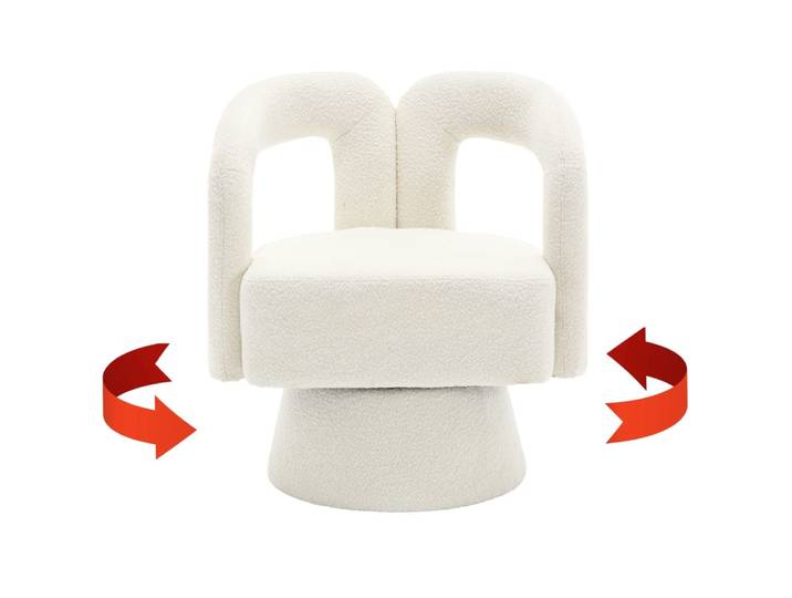 Fauteuil rond pivotant 360° en bouclette beige, design moderne