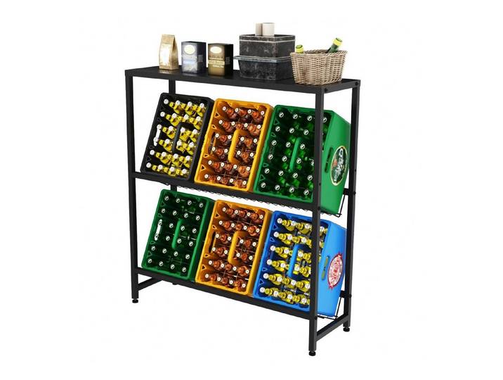 Rainsworth Standregal Getränkekistenregal mit Gitterhalterung, Weinkisten Wasserkasten Weinregal Getränkeregal mit Verstellbaren Füßen, Schwarz, 103cm Kistenregal für 6-8 Kisten, Regal für Getränkekisten