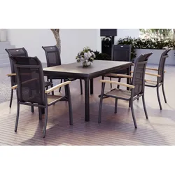 HARTMAN Alice Garten-Essgruppe, xerix, Alu/4x4 Textilen, Tisch 180/240x100cm, 6 Stapelsessel