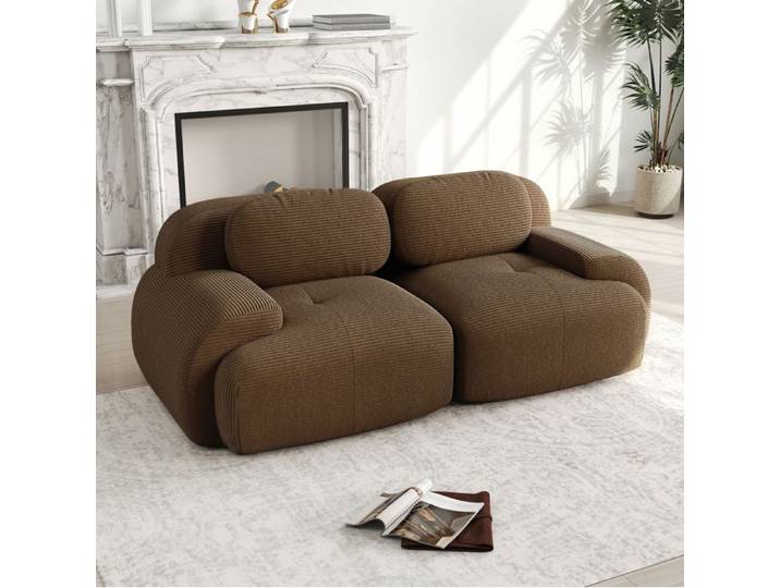 ELVORIN Canapé modulable d angle en velours côtelé brun mousse haute densité accoudoirs courbes sans montage