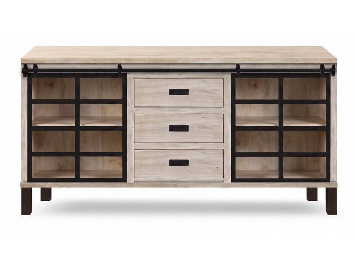 WOLF MÖBEL Sideboard (175 x 42 x 90), KALI Kommode mit 2 Schiebetüren, 3 Schubladen & Licht