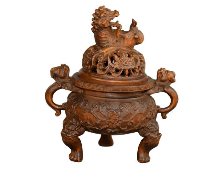 Brûle-encens en bois sculpté à la main, lion, statue décorative de bureau, harmonie, sérénité, purification, tranquillité