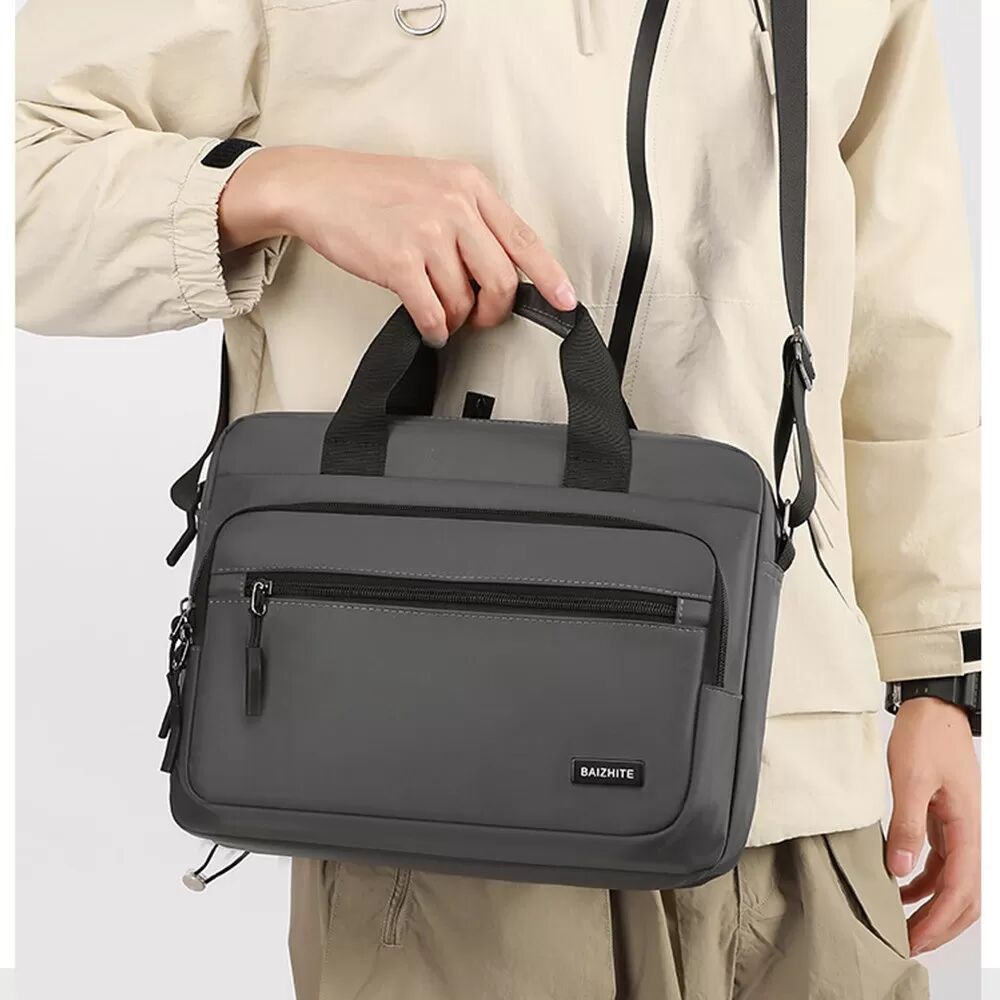 INF Vielseitige Nylon Oxford Stoff Handtasche: Große Schultertasche für Business & Freizeit Grau