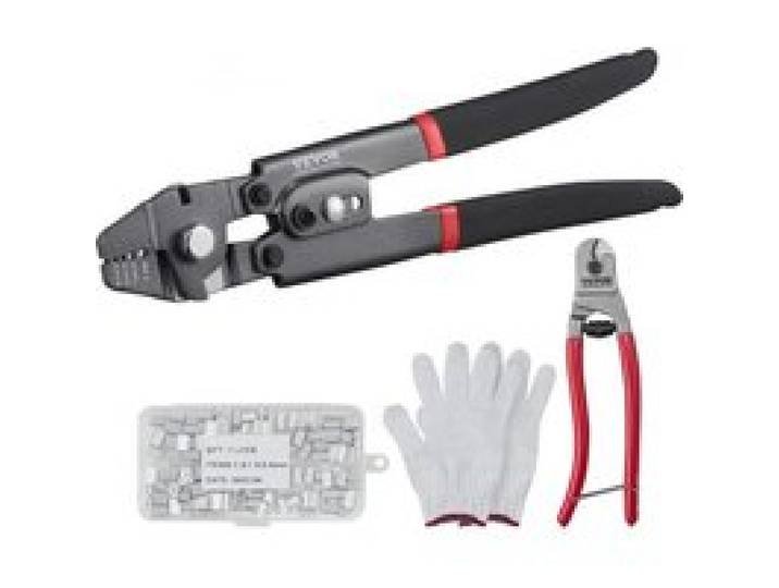 VEVOR Pince à Sertir 0,1-2,2 mm Outil de Sertissage Cosse Câble Métallique 4 Tailles de Mâchoires avec Coupe-câble 160 Manchons Aluminium Revêtement Téflon Antirouille Kit Sertisseuse pour Sertissage