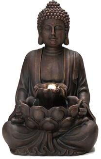 "Glitzhome 23.25""H LED Lighted Buddha Statue Polyresin Outdoor Floor Fountain - 23.25"""